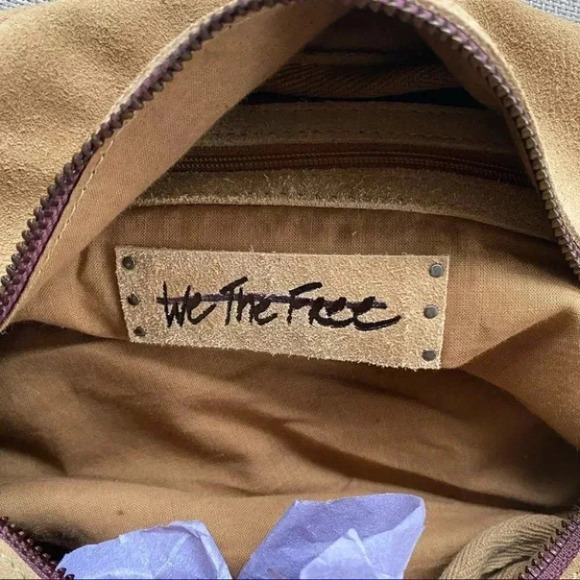 New Free People Suede Leather Slouch Crossbody Shoulder Hobo Bag Brown - Picture 11 of 11